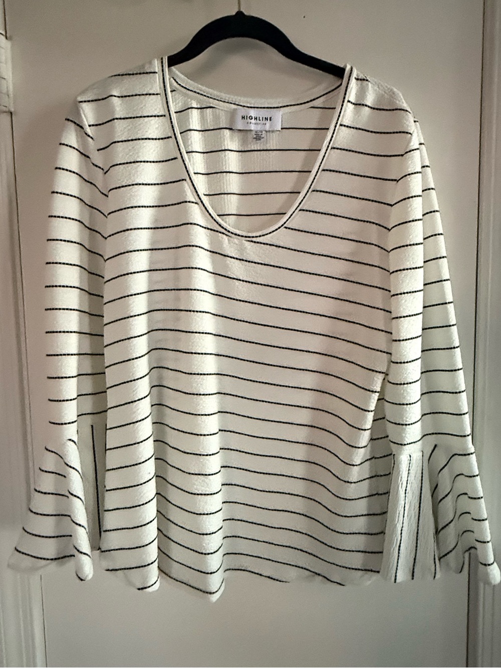 Highline Collective White Striped Scoop Neck Long Sleeve Top - Size XL